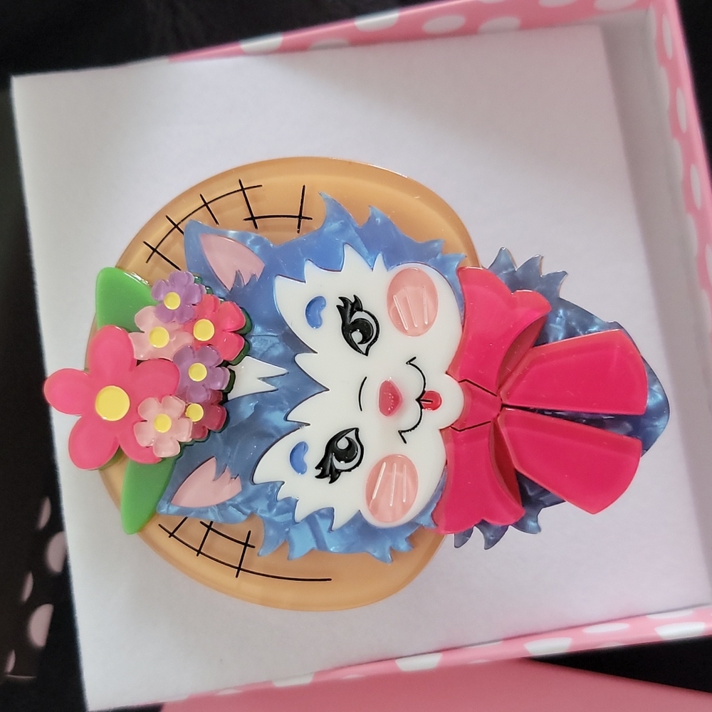 Blue Kitty Brooch